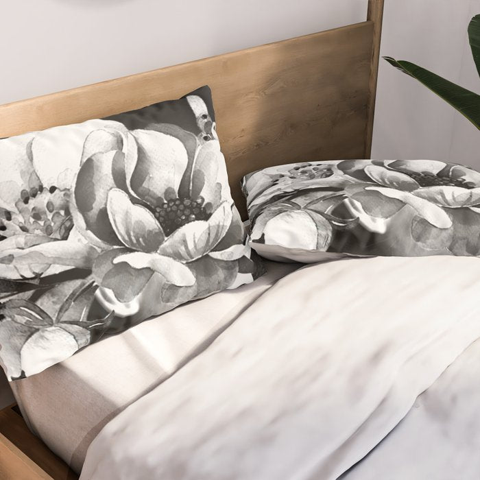 Floral Portrait-black and white Pillow Sham Gallery Image 2