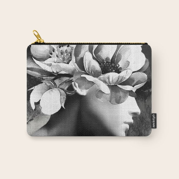 Floral Portrait-black and white Carry All Pouch Gallery Image 1