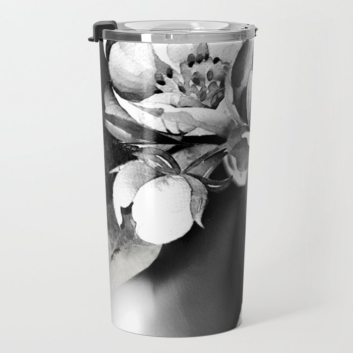 Floral Portrait-black and white Travel Mug Gallery Image 3