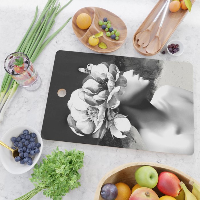 Floral Portrait-black and white Cutting Board Gallery Image 2