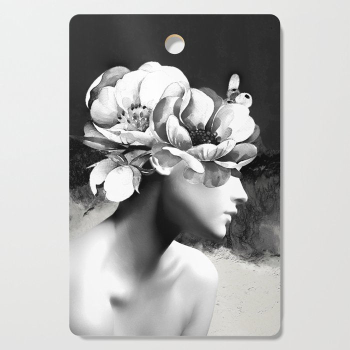 Floral Portrait-black and white Cutting Board Gallery Image 1
