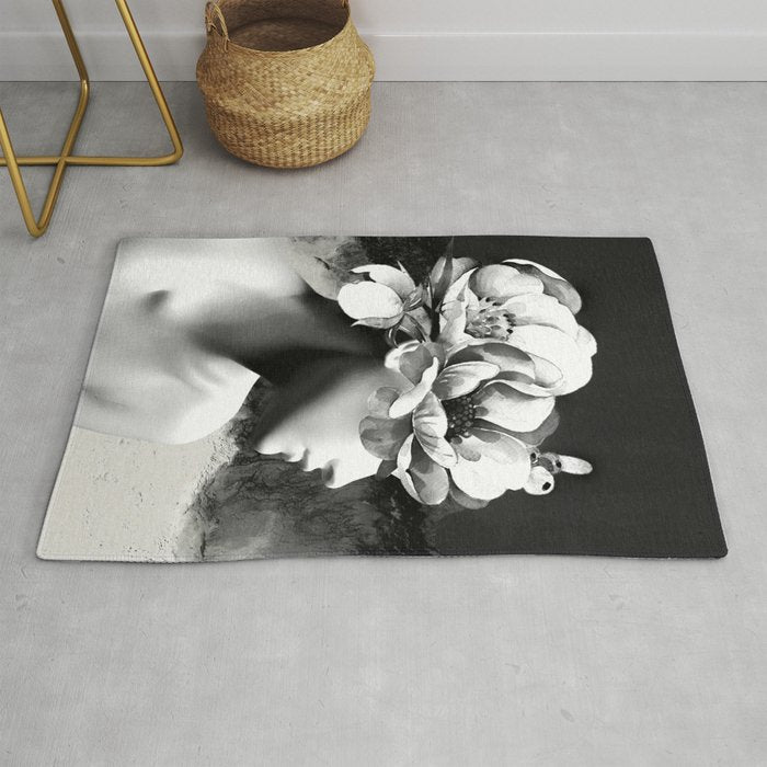 Floral Portrait-black and white Rug Gallery Image 1