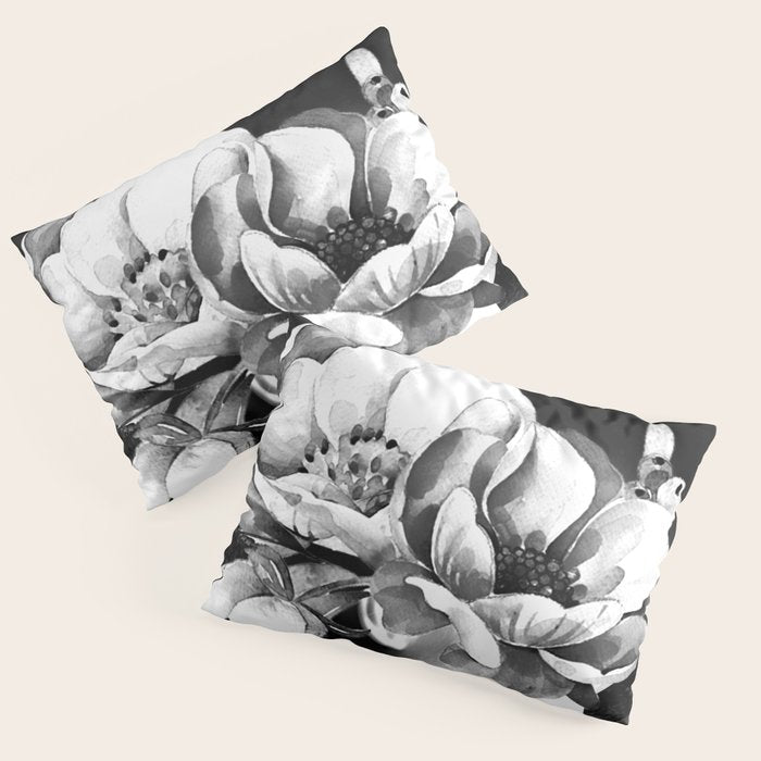 Floral Portrait-black and white Pillow Sham Gallery Image 3