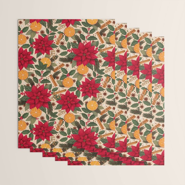 Poinsettia Flowers and Spices Wrapping Paper Gallery Image 3