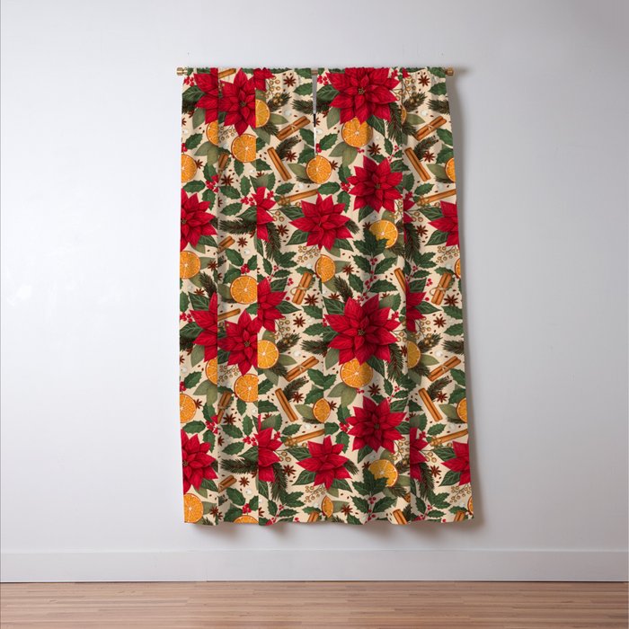 Poinsettia Flowers and Spices Window Curtain Gallery Image 3