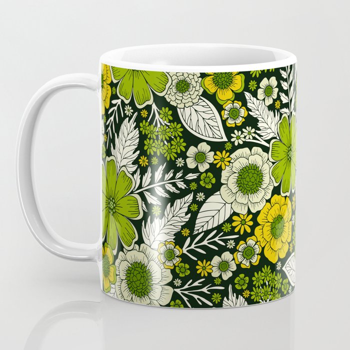 Modern Yellow & Green Floral Pattern Coffee Mug Gallery Image 3
