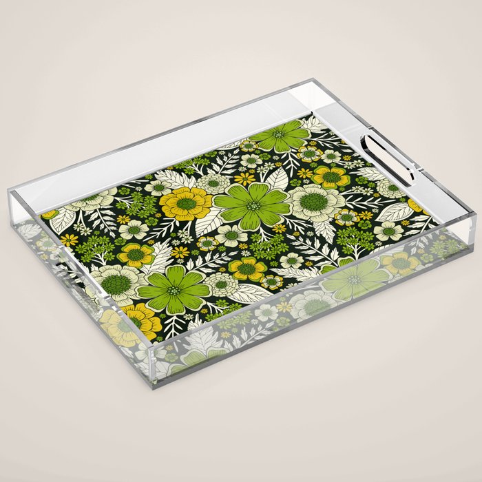 Modern Yellow & Green Floral Pattern Acrylic Tray Gallery Image 1