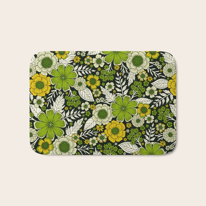 Modern Yellow & Green Floral Pattern Bath Mat Gallery Image 1