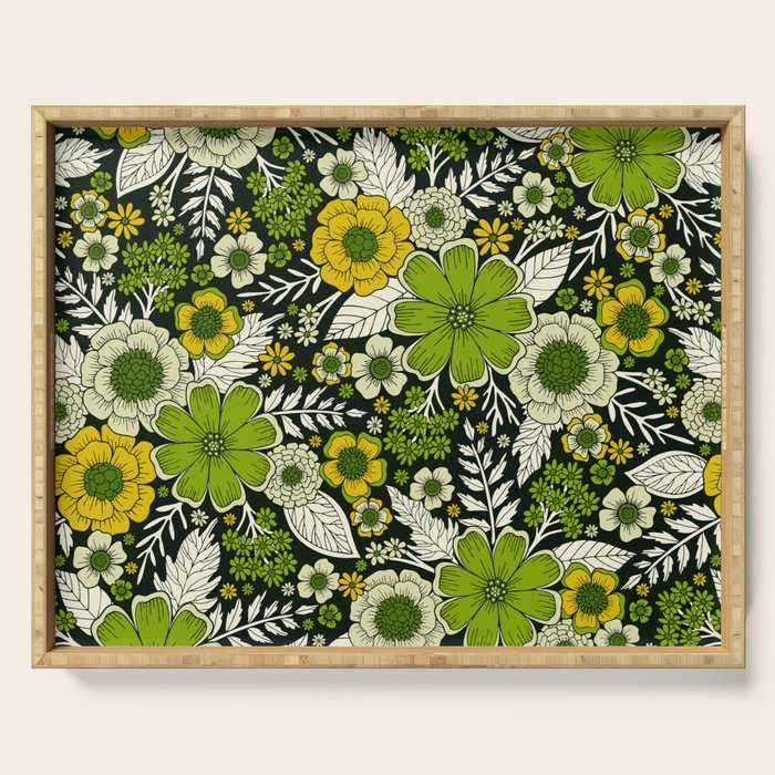 Modern Yellow & Green Floral Pattern Serving Tray Gallery Image 1