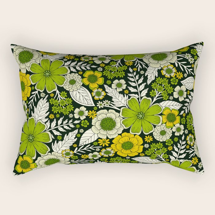 Modern Yellow & Green Floral Pattern Rectangular Pillow Gallery Image 1