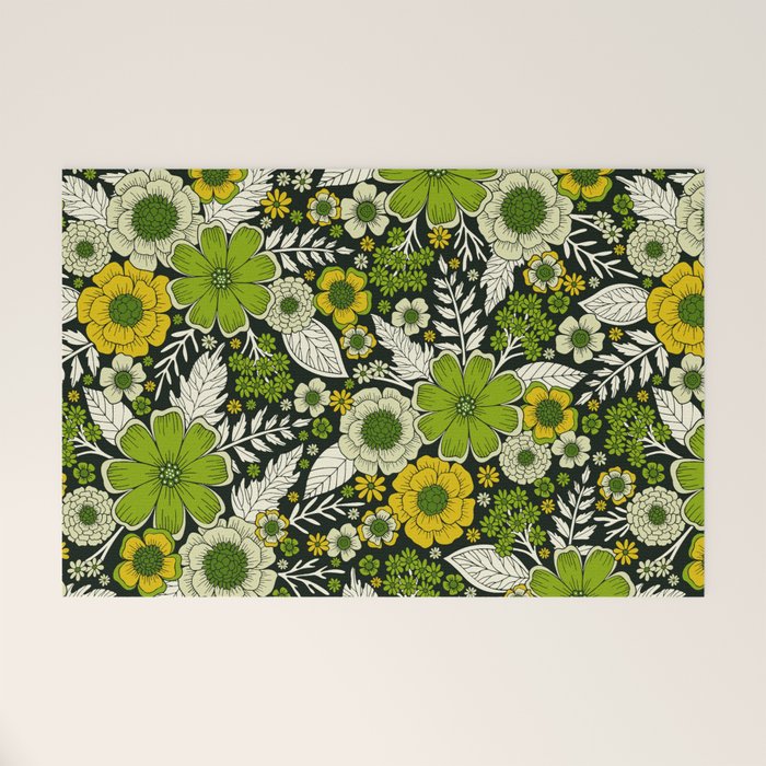 Modern Yellow & Green Floral Pattern Welcome Mat Gallery Image 1