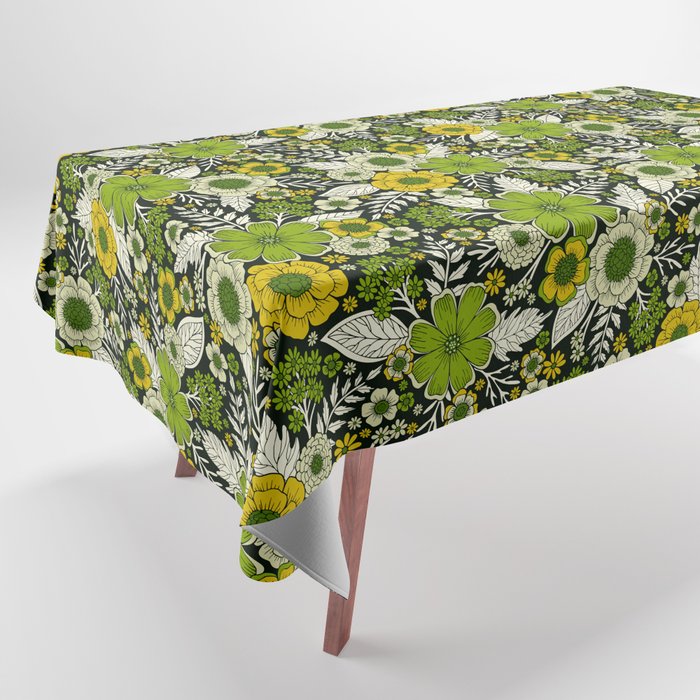 Modern Yellow & Green Floral Pattern Tablecloth Gallery Image 1