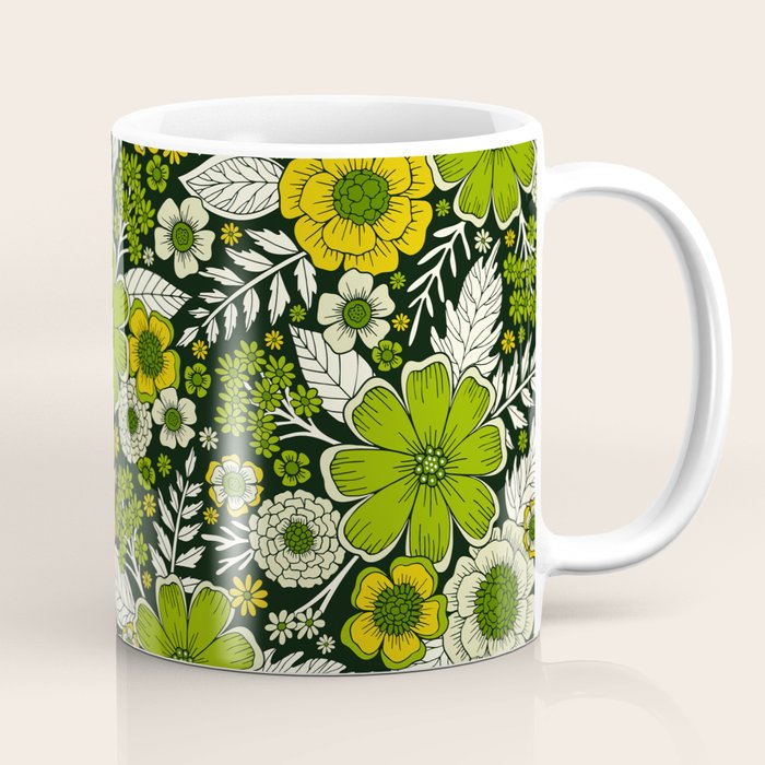 Modern Yellow & Green Floral Pattern Coffee Mug Gallery Image 1