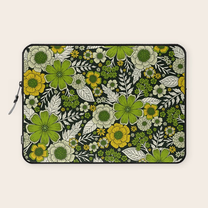 Modern Yellow & Green Floral Pattern Laptop Sleeve Gallery Image 1