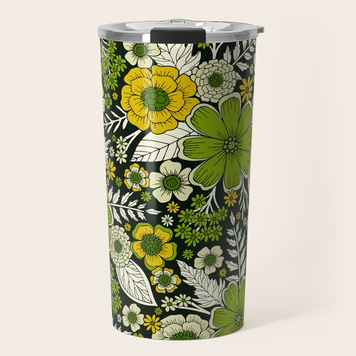 Modern Yellow & Green Floral Pattern Travel Mug Gallery Image 1