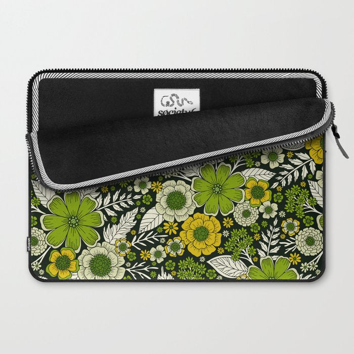 Modern Yellow & Green Floral Pattern Laptop Sleeve Gallery Image 2
