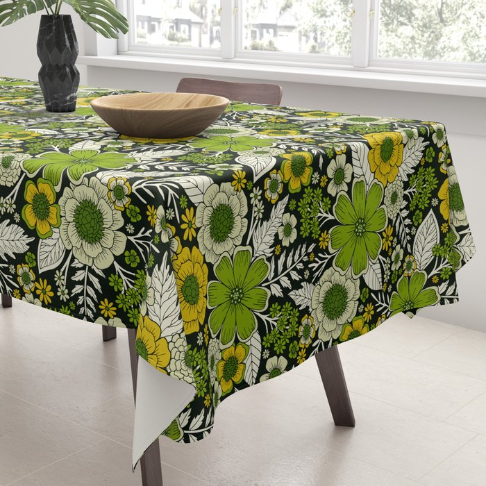 Modern Yellow & Green Floral Pattern Tablecloth Gallery Image 3