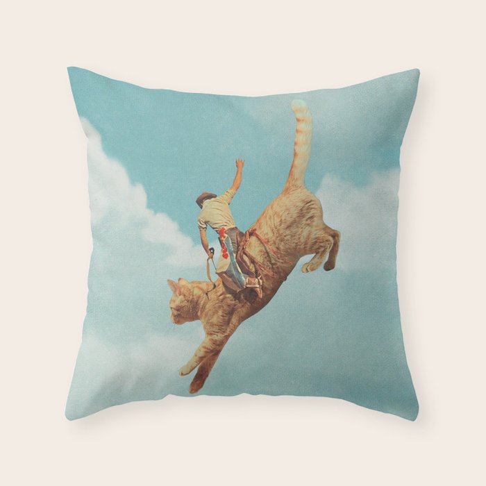 Meehaw - Rodeo Cat Bronc Throw Pillow Gallery Image 1