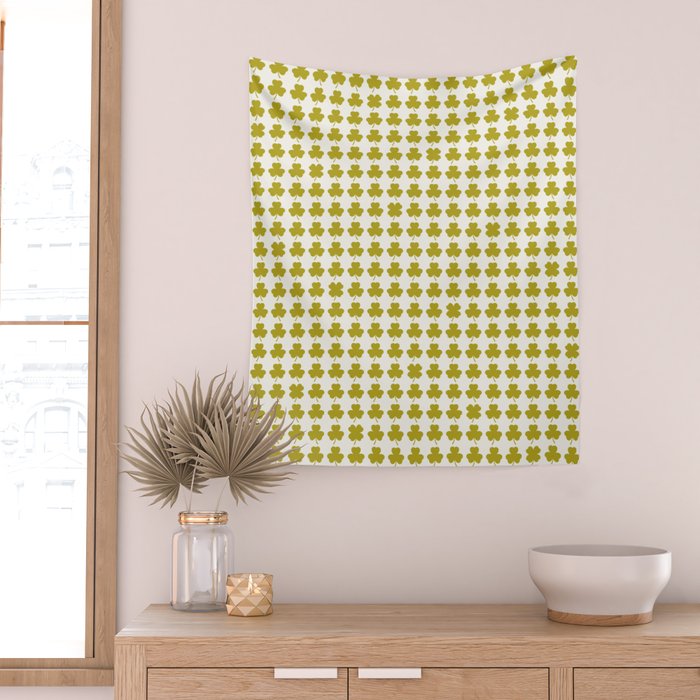Clovers XIX Chartreuse Botanical Pattern Wall Tapestry Gallery Image 2