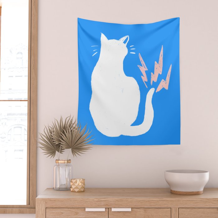 Cat Power! (Sky Blue & Pink) Wall Tapestry Gallery Image 2