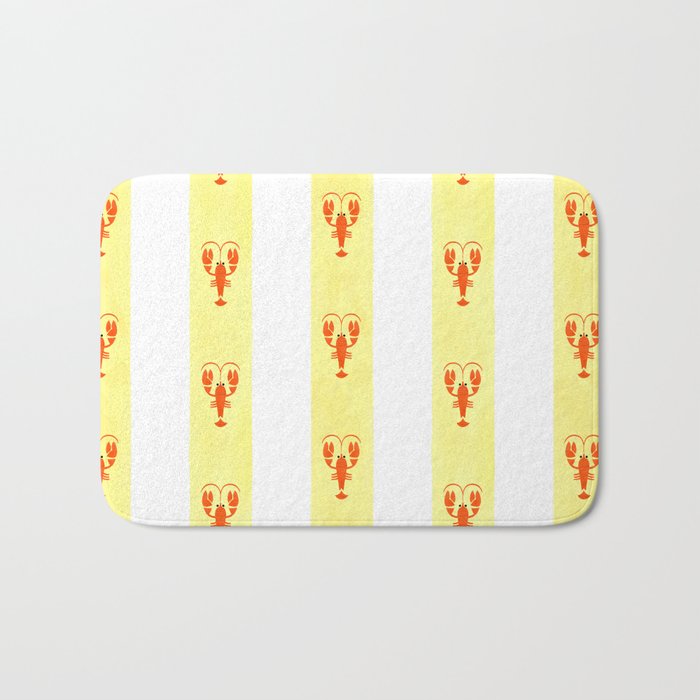 Red Lobsters On Hand-Painted Sunny Yellow Stripes Bath Mat Gallery Image 1