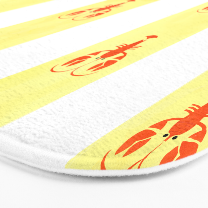 Red Lobsters On Hand-Painted Sunny Yellow Stripes Bath Mat Gallery Image 3