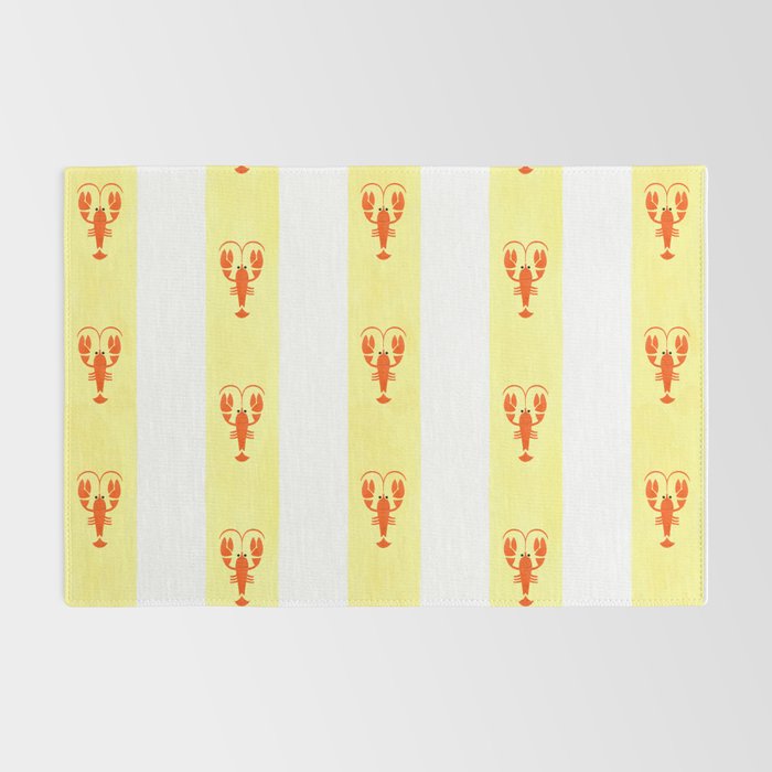Red Lobsters On Hand-Painted Sunny Yellow Stripes Rug Gallery Image 2