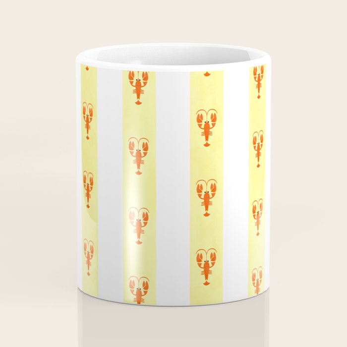 Red Lobsters On Hand-Painted Sunny Yellow Stripes Coffee Mug Gallery Image 4