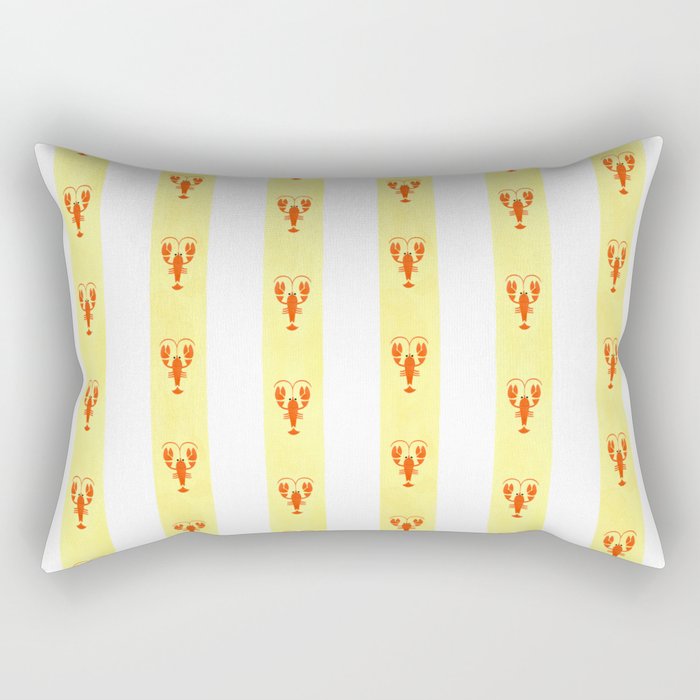 Red Lobsters On Hand-Painted Sunny Yellow Stripes Rectangular Pillow Gallery Image 1