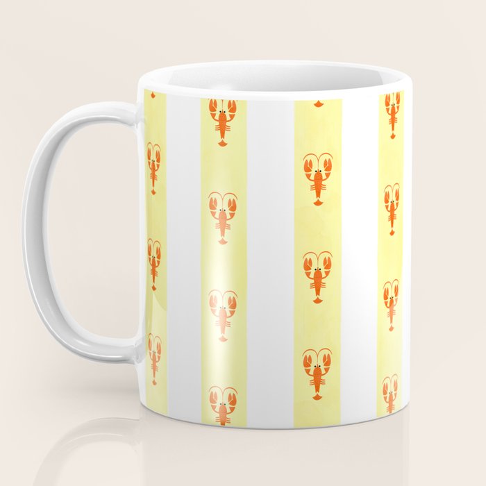 Red Lobsters On Hand-Painted Sunny Yellow Stripes Coffee Mug Gallery Image 3