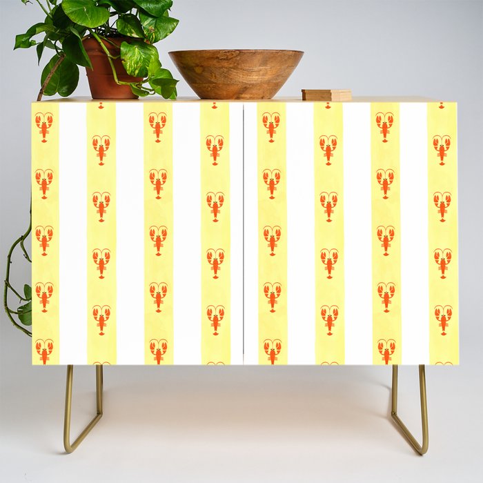 Red Lobsters On Hand-Painted Sunny Yellow Stripes Credenza Gallery Image 1