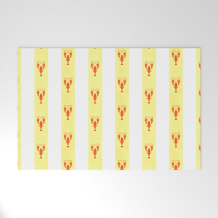 Red Lobsters On Hand-Painted Sunny Yellow Stripes Welcome Mat Gallery Image 1