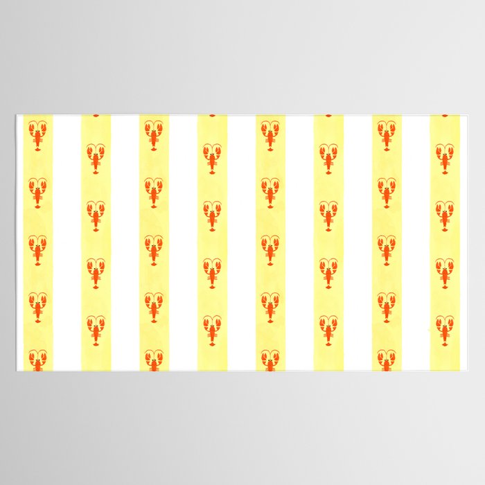 Red Lobsters On Hand-Painted Sunny Yellow Stripes Tablecloth Gallery Image 2