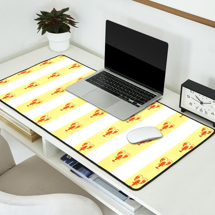Red Lobsters On Hand-Painted Sunny Yellow Stripes Desk Mat Gallery Image 2