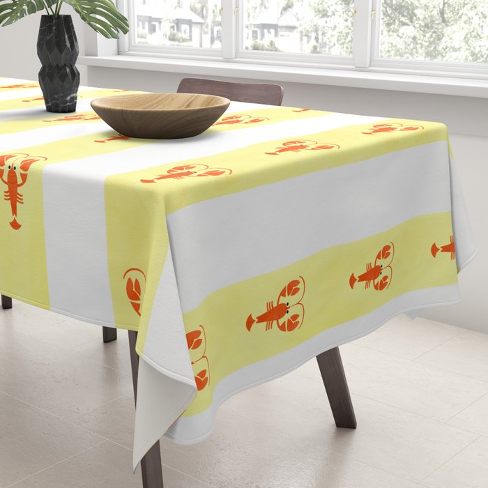 Red Lobsters On Hand-Painted Sunny Yellow Stripes Tablecloth Gallery Image 3