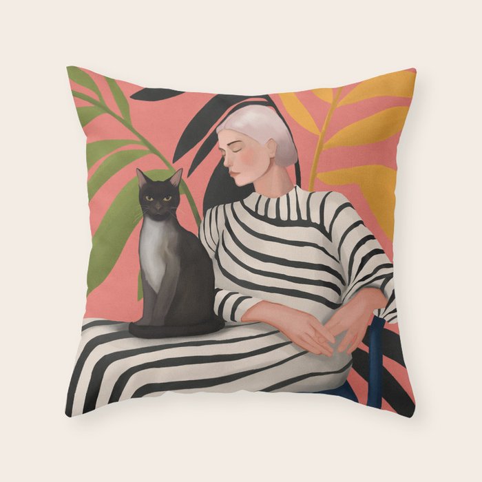 The Cat and the Calm Throw Pillow Gallery Image 1