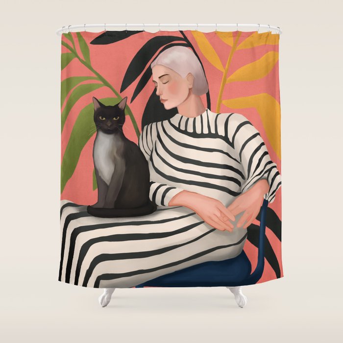 The Cat and the Calm Shower Curtain Gallery Image 1