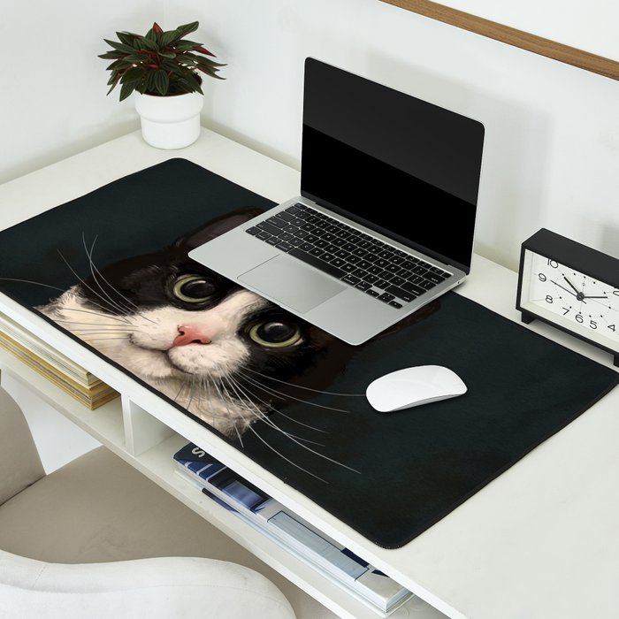 Tuxedo Cat Portrait Desk Mat Gallery Image 2