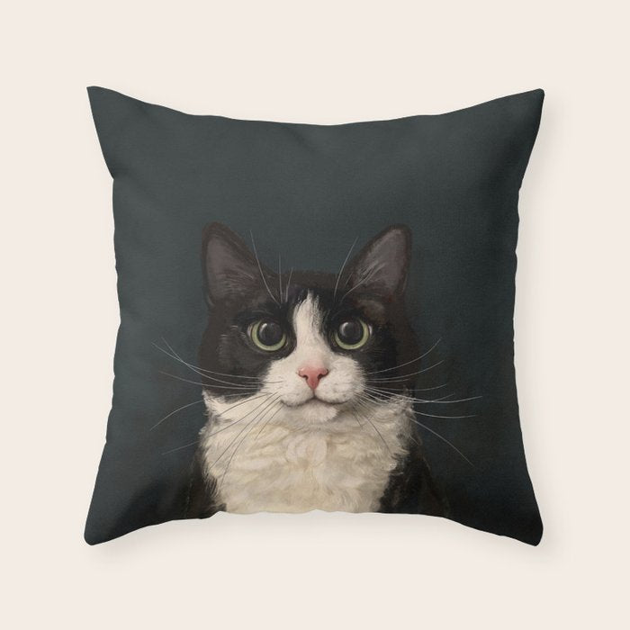 Tuxedo Cat Portrait Throw Pillow Gallery Image 1