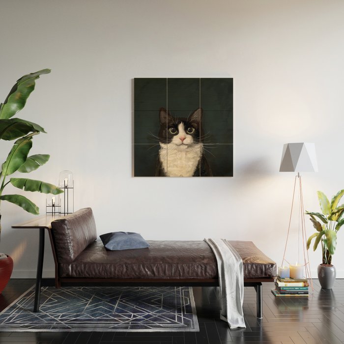 Tuxedo Cat Portrait Wood Wall Art Gallery Image 2