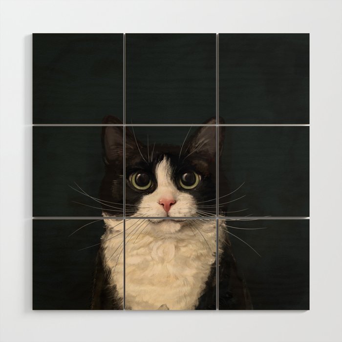 Tuxedo Cat Portrait Wood Wall Art Gallery Image 1