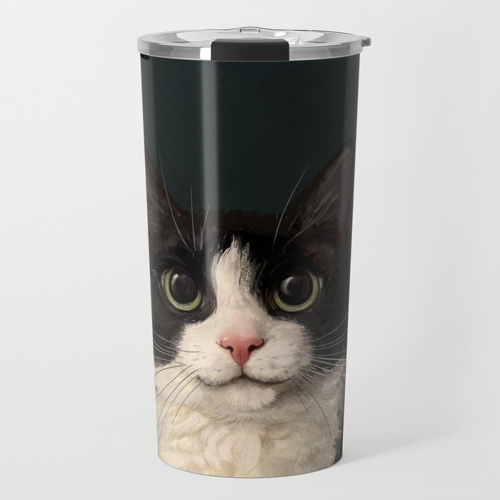 Tuxedo Cat Portrait Travel Mug Gallery Image 1