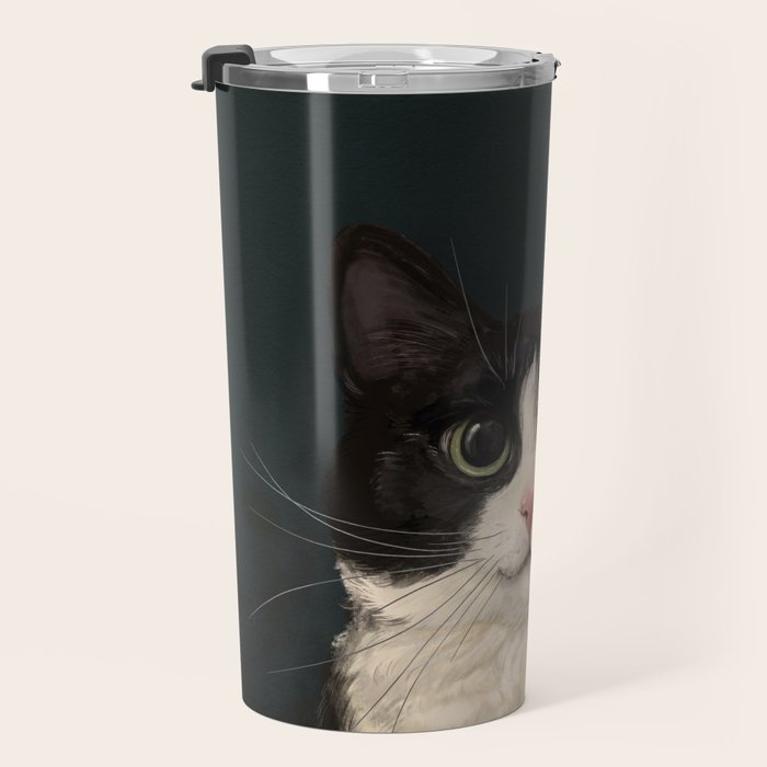 Tuxedo Cat Portrait Travel Mug Gallery Image 3