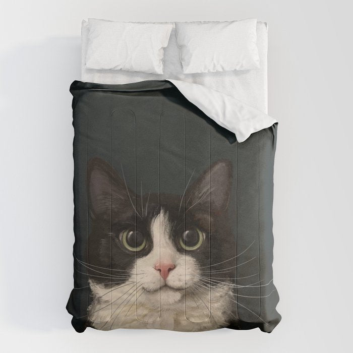 Tuxedo Cat Portrait Comforter