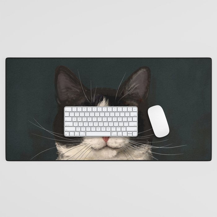 Tuxedo Cat Portrait Desk Mat Gallery Image 1
