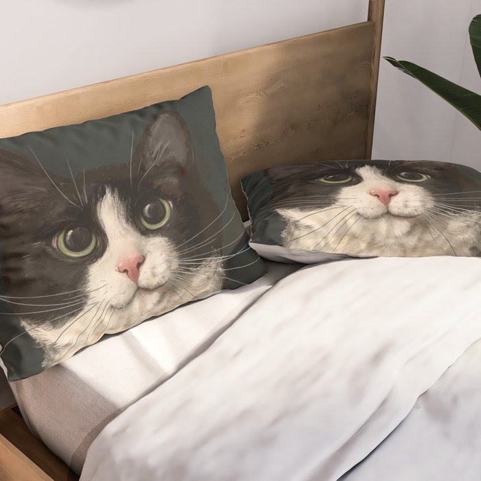 Tuxedo Cat Portrait Pillow Sham Gallery Image 2
