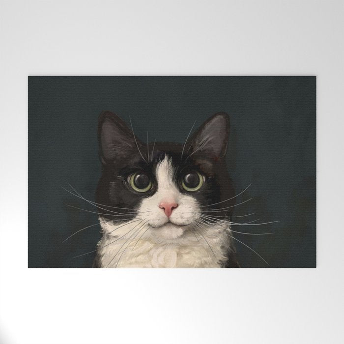 Tuxedo Cat Portrait Welcome Mat Gallery Image 1