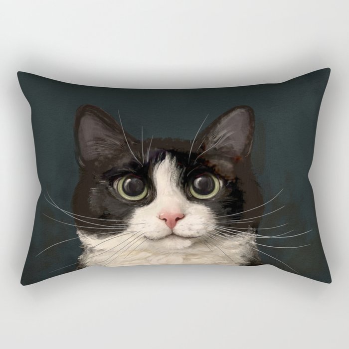 Tuxedo Cat Portrait Rectangular Pillow Gallery Image 1