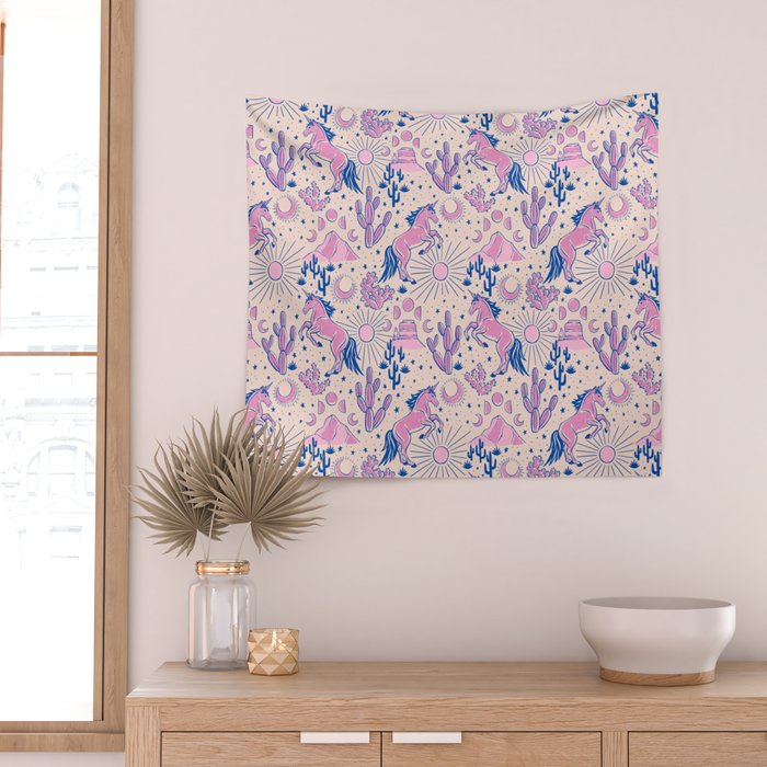 Desert Unicorn - pink and ultramarine  Wall Tapestry Gallery Image 2