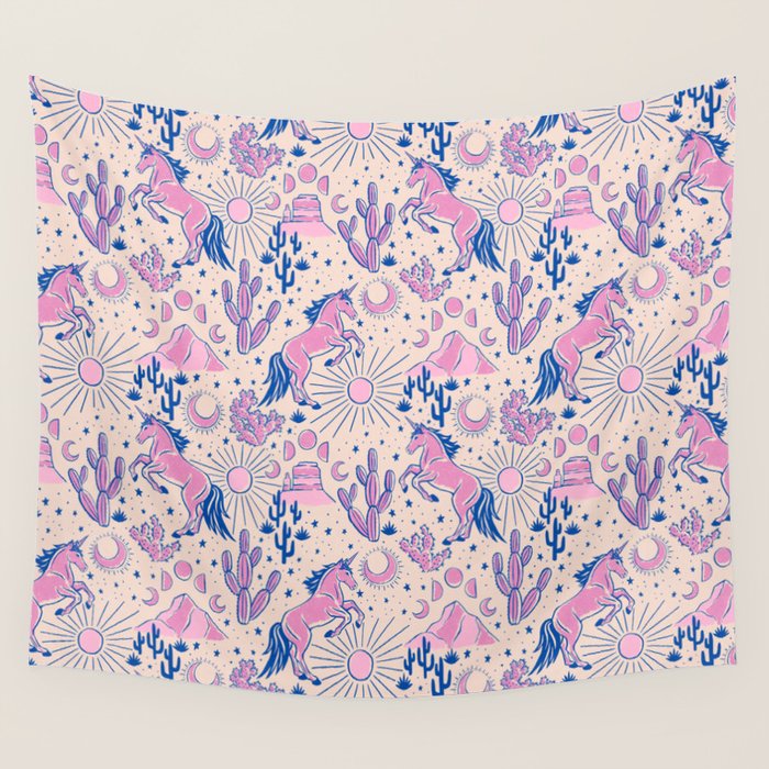 Desert Unicorn - pink and ultramarine  Wall Tapestry Gallery Image 1